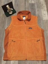 PATAGONIA Orange Fleece Zip Vest Medium Minimal Wear Made in USA