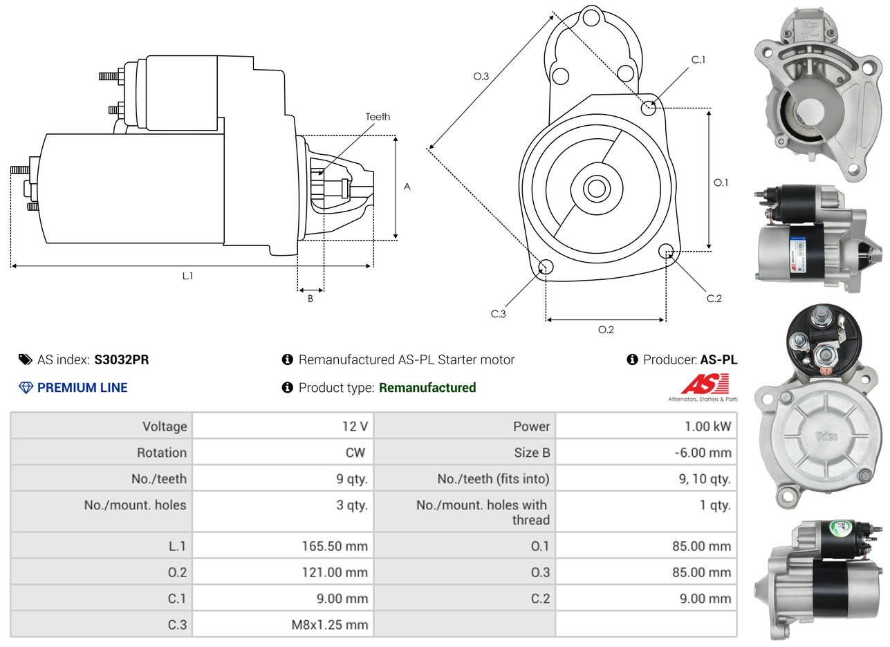 Für AS ROZRUSZNIKI I ALTERNATORY S3032PR ROZRUSZNIK REMANUFACTURED AS-PL STARTE