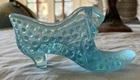Fenton Blue Glass Hobnail Shoe Art Glass Decorative Figurine Glossy Finish