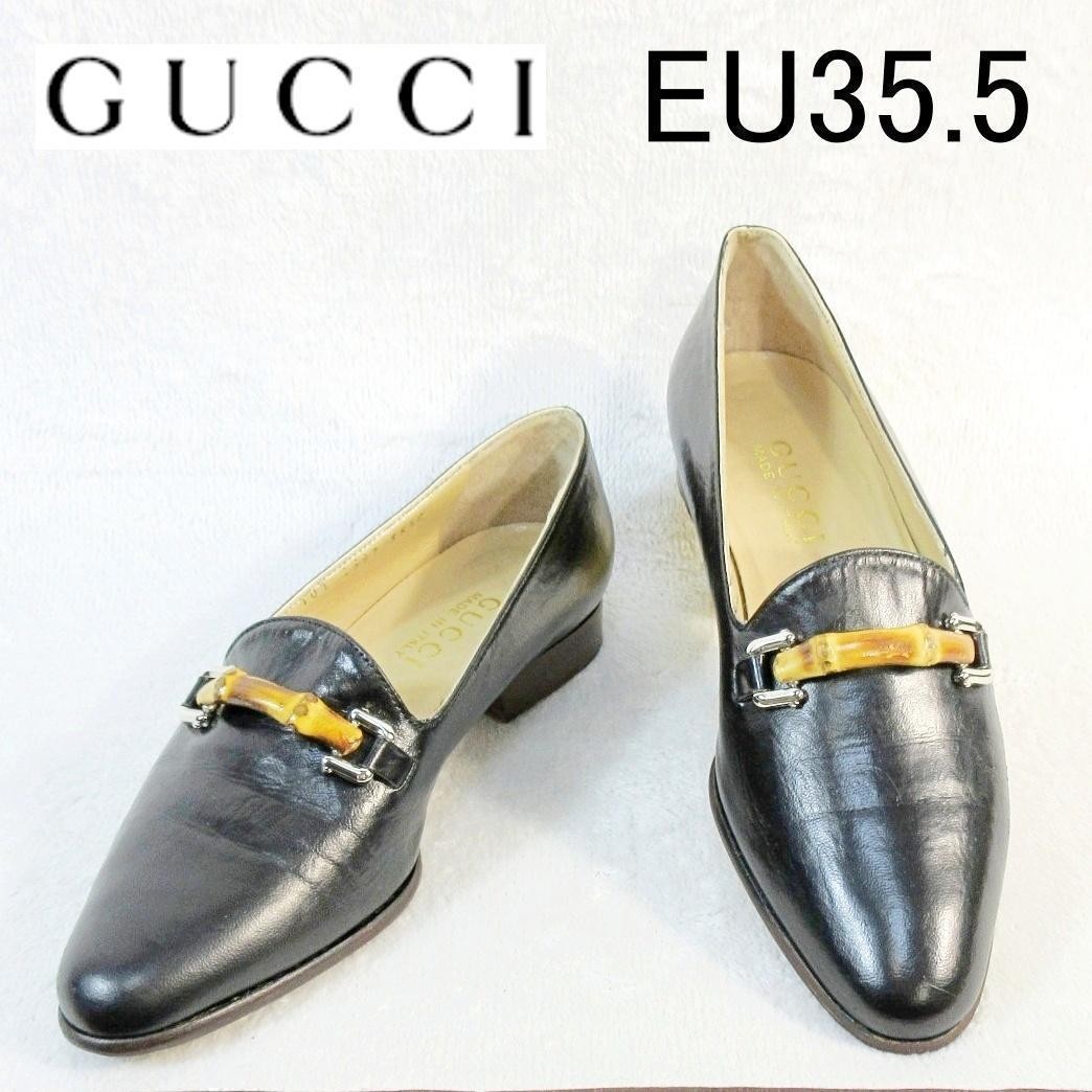 GUCCI Women's Loafers Bamboo Leather Black EU35.5/US5.5 120228c thumbnail 2