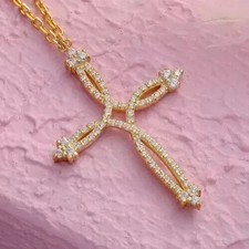 2 Ct Round Cut White Moissanite Women's Cross Pendant 14K Yellow Gold Plated