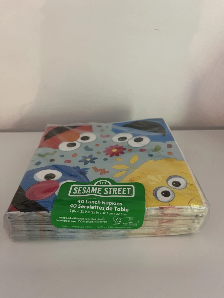 NUEVO - Paquete de 40 servilletas SESAME STREET 12” cuadradas 3 capas, galleta Big Bird Elmo Foto 2 de 3