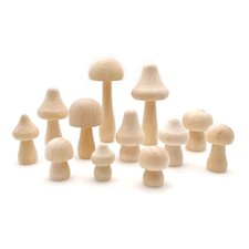 12X Small Unfinished Wooden Mushrooms for DIY Crafts Projects, Unpainted Wood