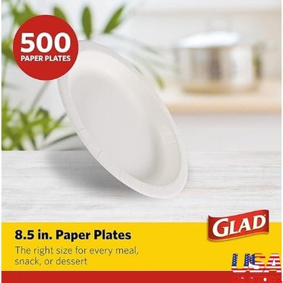Heavy Duty Disposable Paper Plates 8.5 Inch 500 Count Cut Resistant Soak Proof