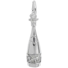 Champagne Bottle Charm - Metal - Sterling Silver