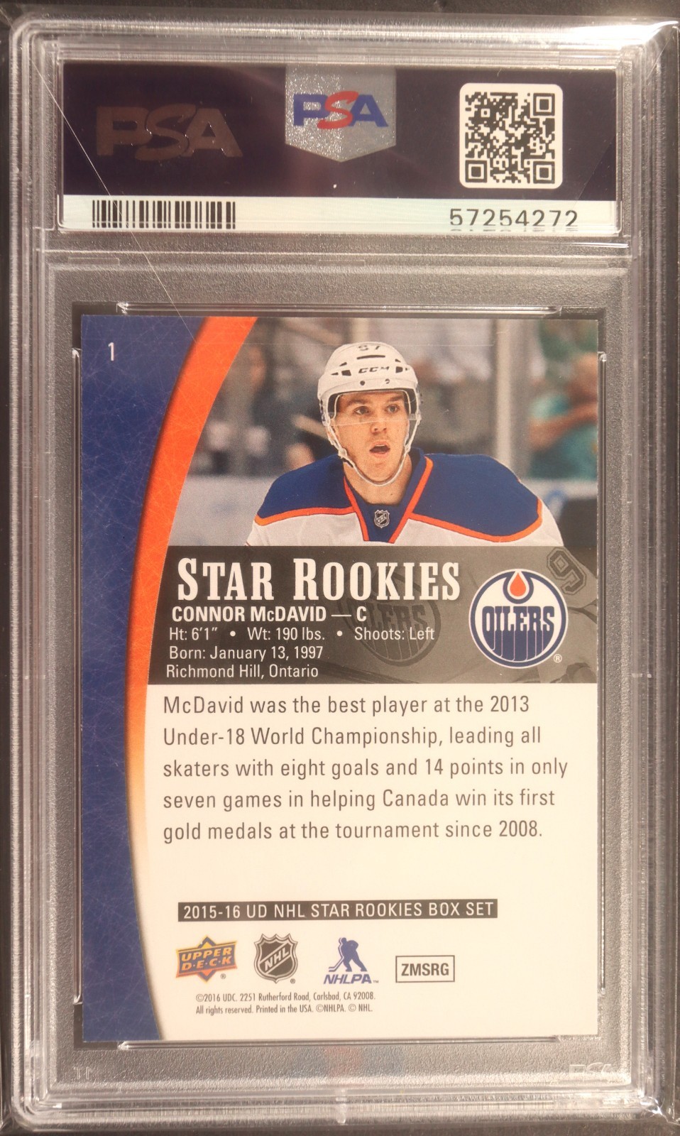 2015 UPPER DECK STAR ROOKIES #1 CONNOR MCDAVID RC ROOKIE PSA 10 GEM MINT Oilers view 2