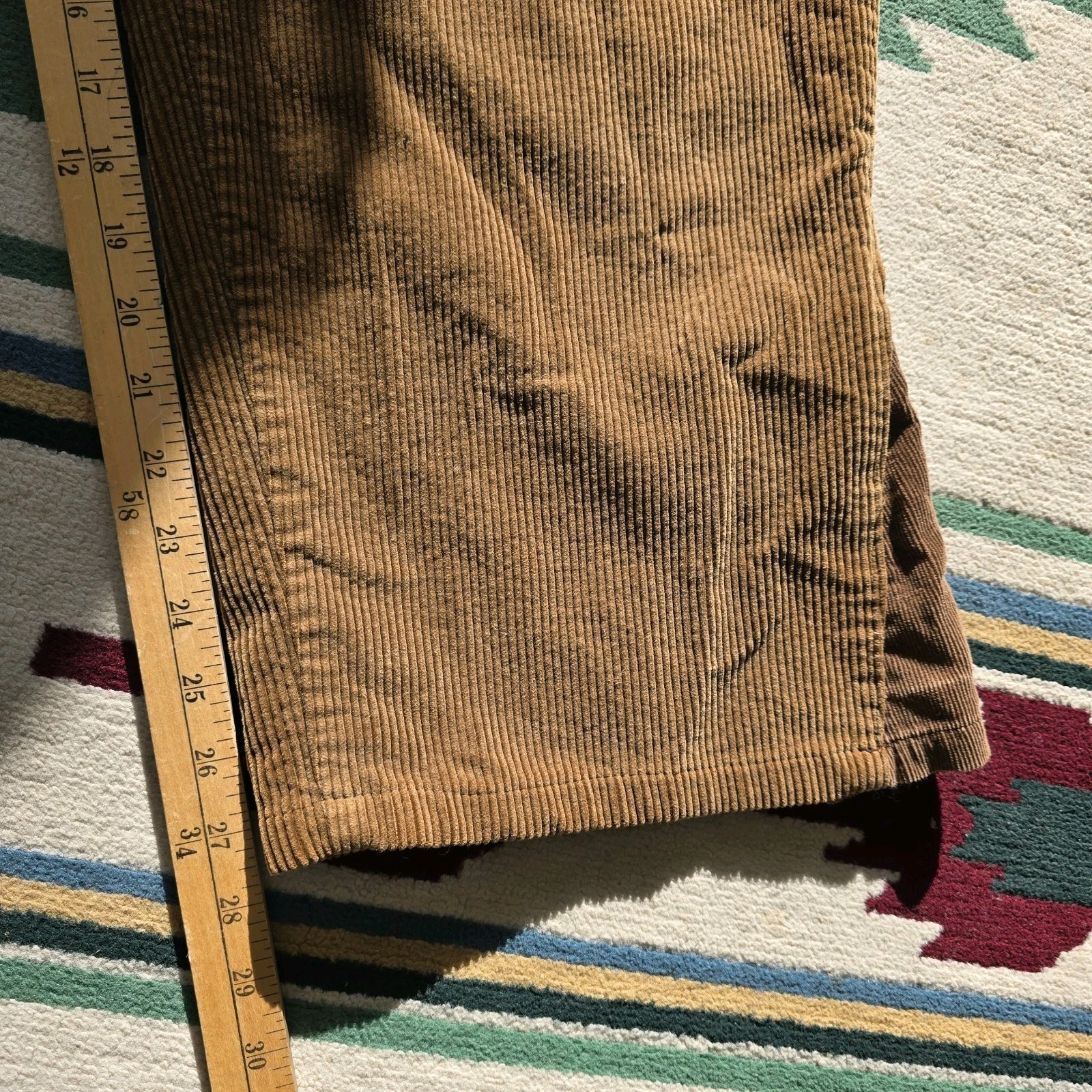 Brown 80s VTG polo cords Ralph Lauren straight-leg pants, 36x27, with white printed size markings on waistband.