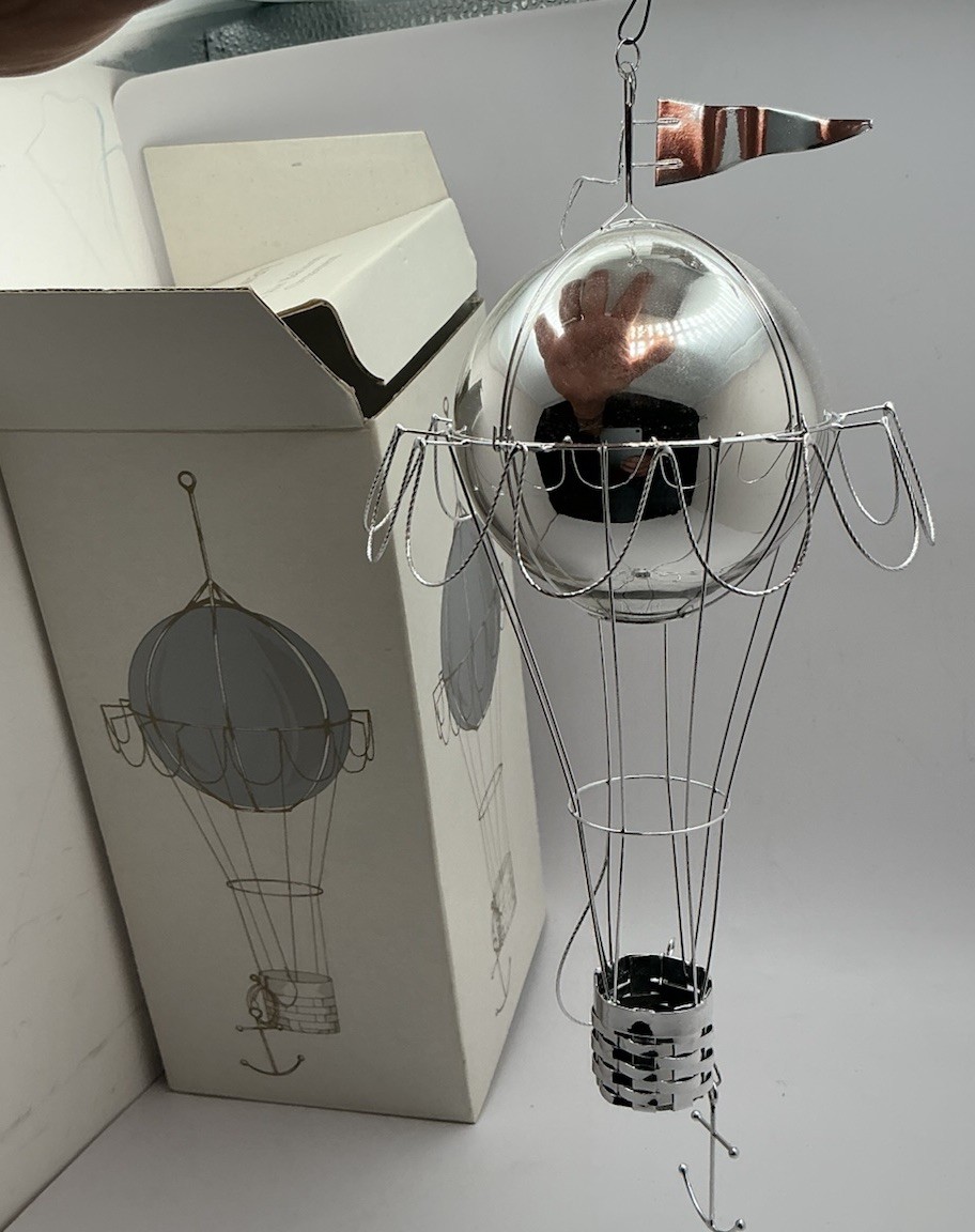 Up Up & Away Hot Air Balloon Silver Christmas Ornament