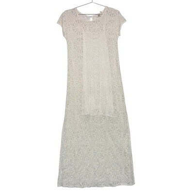 Lilka Women Maxi Dress XS Cream Lace Overlay Cap Sleve Boho Anthropologie Bridal