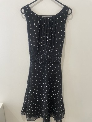 ESPRIT Polka Dot Chiffon Dress Size 8 Gathered Waist Flared Skirt RRP £69