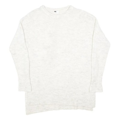 Damen Creme Uni Wollmischung Pullover Pulli Rundhals Basic Strick S Weich