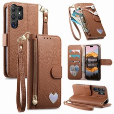 For Samsung Galaxy S25 Ultra S24 S23 S22 S25 FE Zipper Wallet Leather Stand Case