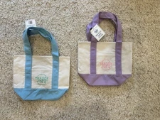 Trader Joe's Mini Pastel Canvas Tote Bag Set of Two -Purple and Blue