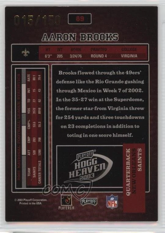 2003 Playoff Hogg Heaven Hogg Wild /150 Aaron Brooks #89 - Image 2 of 2