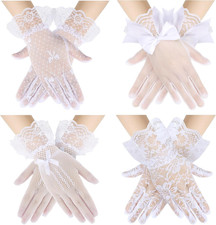 4 Pairs Tea Party Gloves for Little Girls Lace Satin White Adorable Style