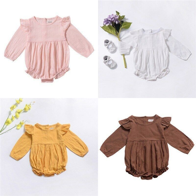 Nueva ropa de moda de algodón de una pieza mamelucos manga larga recién nacido bebé niña