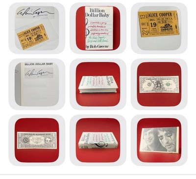 Alice Cooper Signed Billion Dollar Baby Book Bob Greene Concert Ticket 1973
