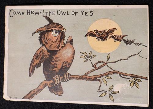 Antique Victorian Owl TRADE CARD Brigham Groceries Provisions Dodge City Kansas