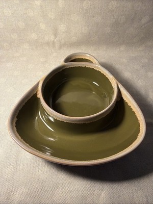 LTD Commodities Stoneware Olive Green Drip Glaze Soup Cracker Bowl Dip Dis