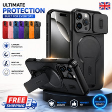 MagSafe Case for iPhone 16 15 14 13 Pro Max Armor Stand Slide Camera Lens Cover