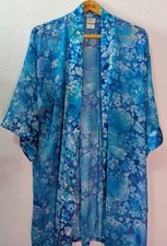 Sophia by Delicates Women's Size L Large Blue Floral Satin Robe 390m 
