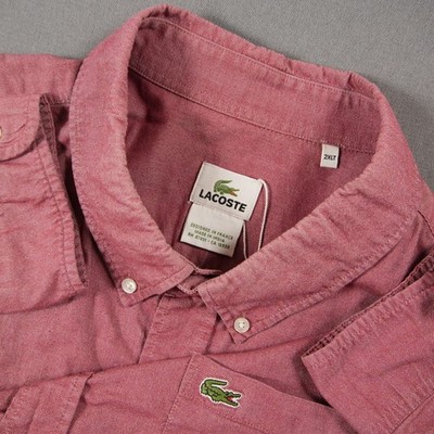 Lacoste Oxford Long Sleeve Button Down Men Shirt 2XLT Pink