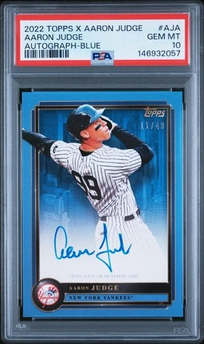 2022 Topps Aaron Judge Autograph Blue On Card 11/49 PSA 10