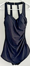 Lands' End Black One Piece Slimming Slender Tunic Swimsuit Size 8L Excellent 