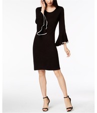 Calvin Klein Womens Bell-Sleeve Sweater Dress, black, Petite, PM