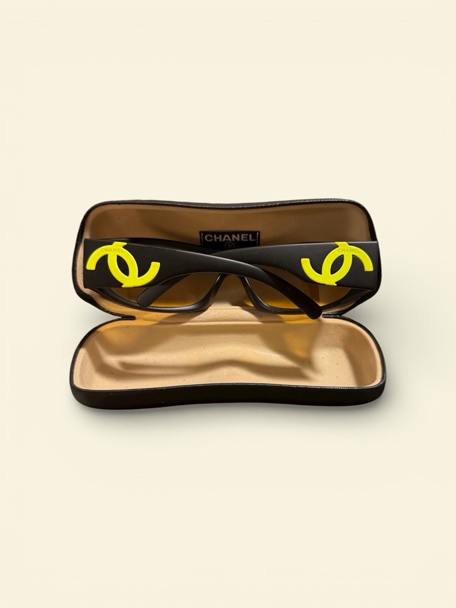 CHANEL Black Rectangle Sunglasses Yellow Lens Women's Designer