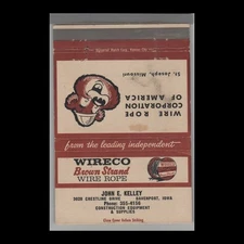 Matchbook Cover Wireco Brown Strand Wire Rope John E. Kelley Davenport, IA