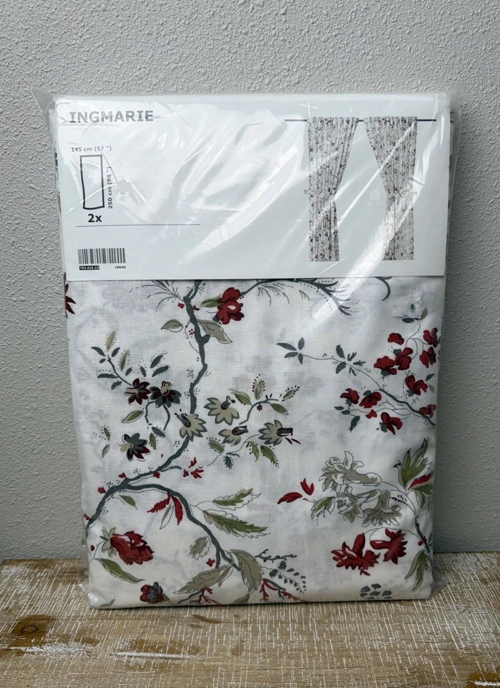 IKEA INGMARIE Floral Curtain Panels 57" X 98" With Tiebacks White Red & More