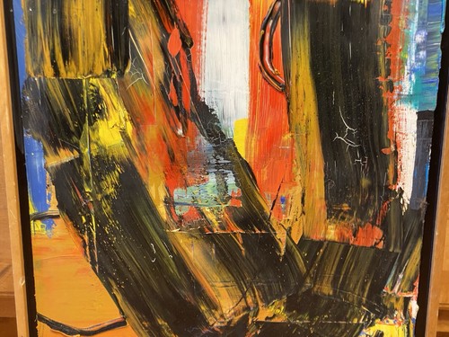 2005 Daniel Herr "What's The Rush" Öl auf Sperrholz abstrakte Kunst Gemälde 25x17 - Bild 4 von 12