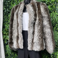 Vintage Jordache Coat Women Small Medium Brown Ombre Faux Fur Made In Usa