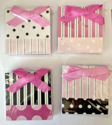 4 Magnetic Note Pads by Ganz ~ Pink and black stripes/polka dots 75 sheets ea