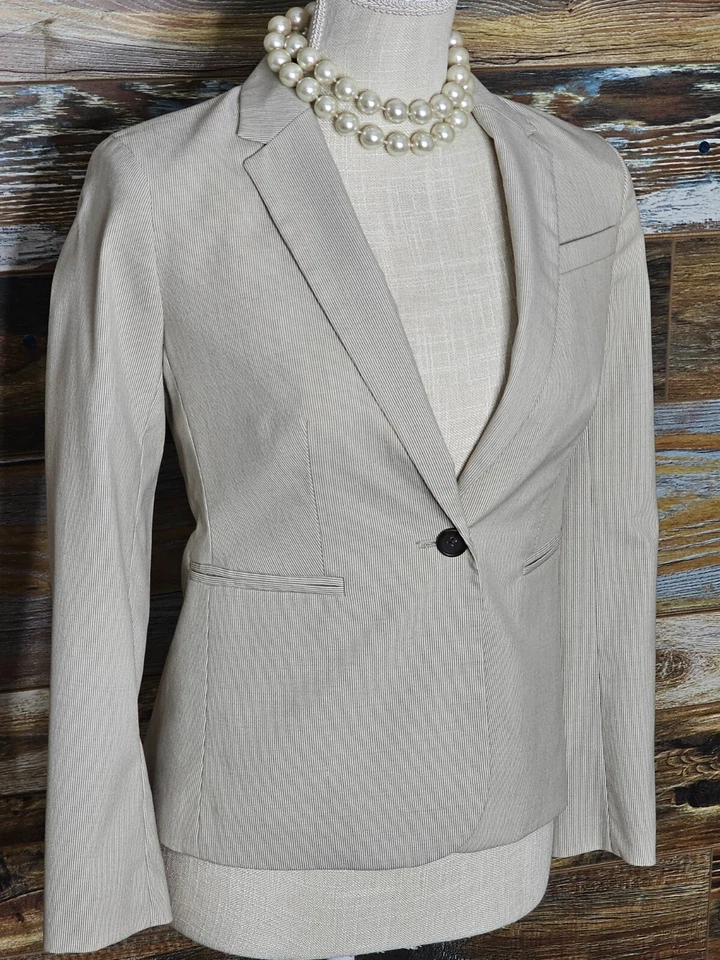 Banana Republic бежевый в полоску Blazer куртка размер 00P * ОТЛИЧНОЕ * - Изображение 2 из 4