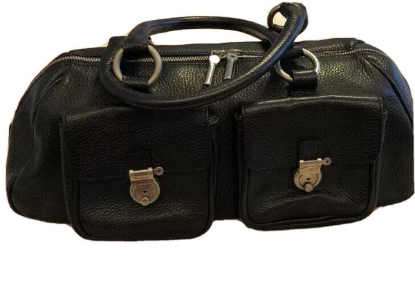Genuine Burberry Black Leather Bag, Two Pockets At The Front, Great Condition
