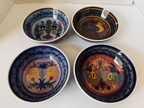 4 Different Keramikos Handmade Ceramic 6 in Bowls Athens Greece Unused Vintage - Afbeelding 1 van 15