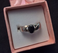  Sterling Silver Signed Prong-Set Black Spinel 2.9g Ring 7.5