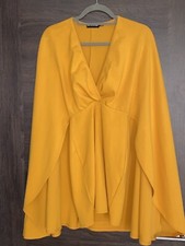 PrettyLittleThing Mustard Cape Detail Bodycon Dress - Size 8
