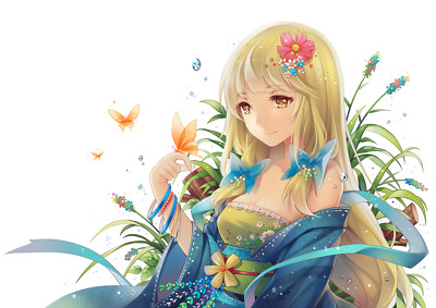 Anime blonde butterfly yellow eyes white background CCG Gaming Mat Desk