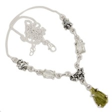 Natural Genuine Czech Moldavite  Herkimer Diamond 925 Silver Necklace SN19076