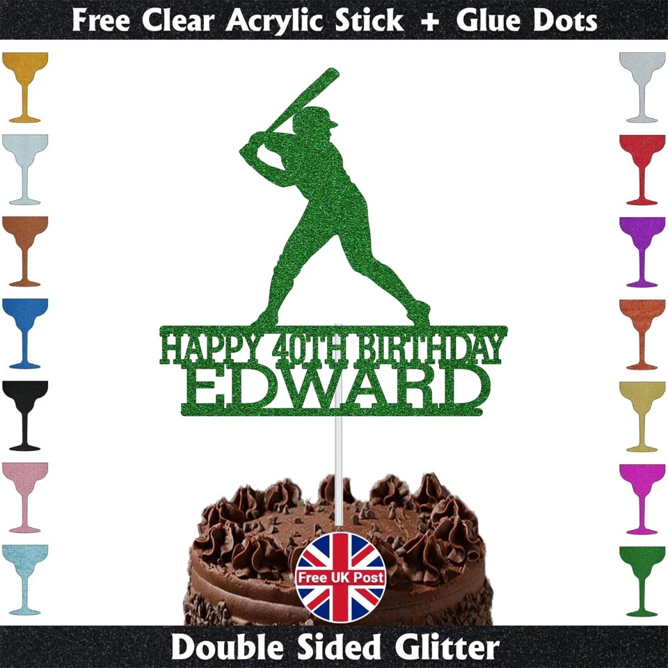 Personalised Baseball Cake Topper Birthday Party Sports Theme Glitter Decor UK - Image 2 of 4