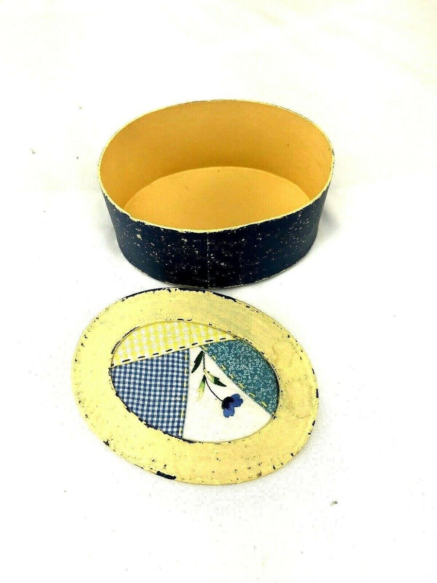 NEW Oval Paper Mache Quilted Box Storage Gift Blue Yellow | eBay