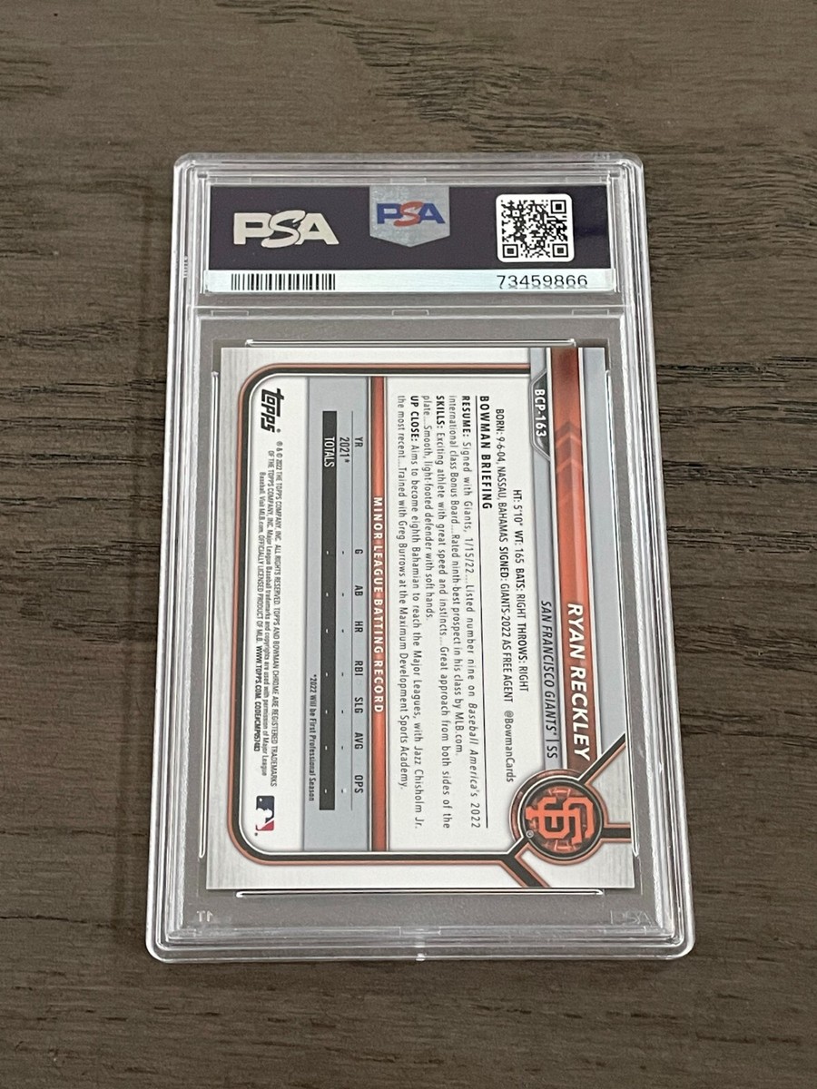 2022 Bowman Chrome Sapphire Prospects Aqua Ryan Reckley PSA 9