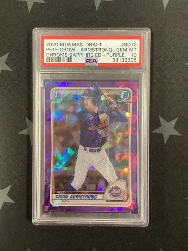 2020 Bowman Draft Pete Crow-Armstrong Chrome Sapphire ED-Purple #10/10 PSA 10