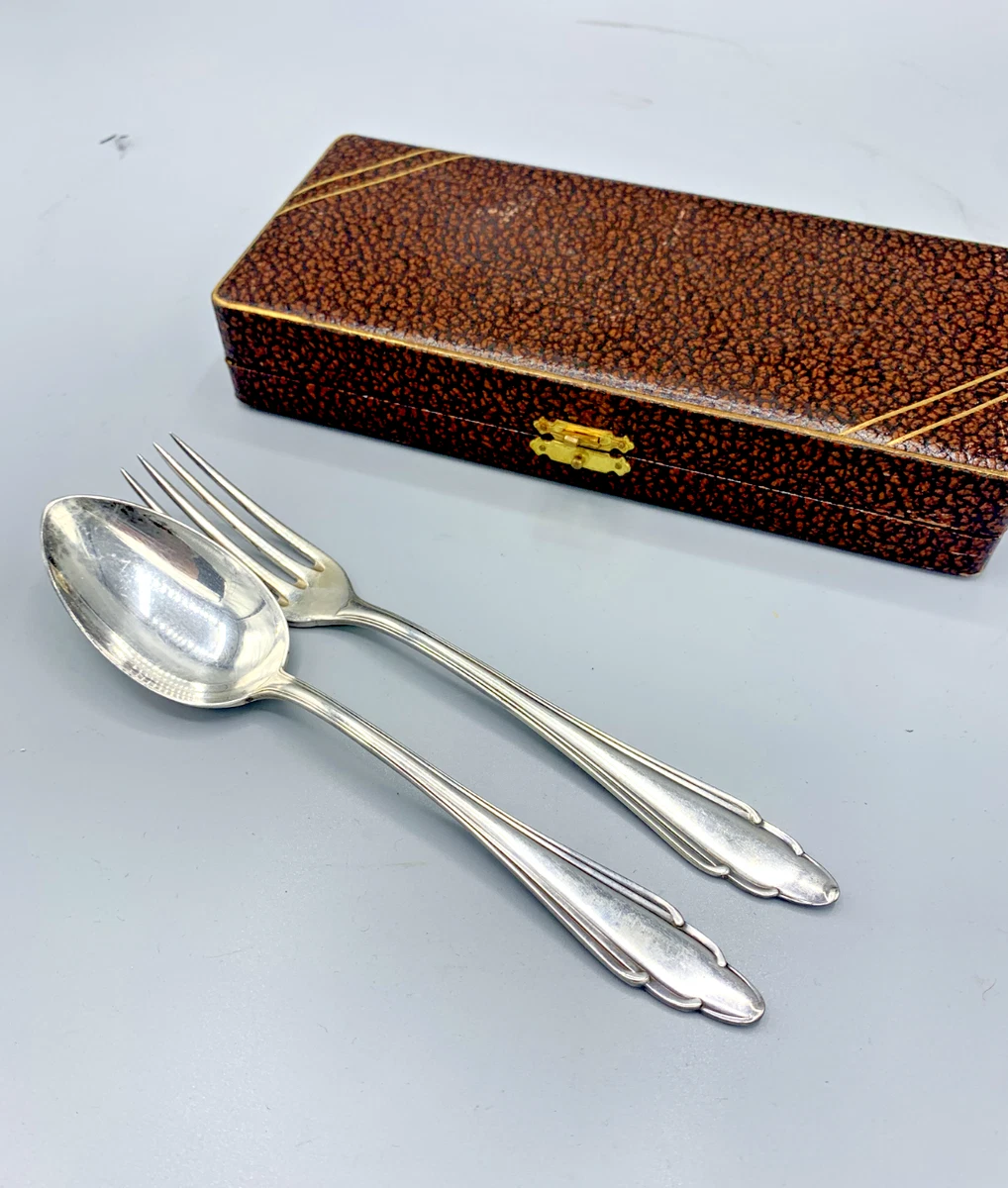 Couverts de baptême Deetjen 100 métal argenté vintage non gravé + écrin