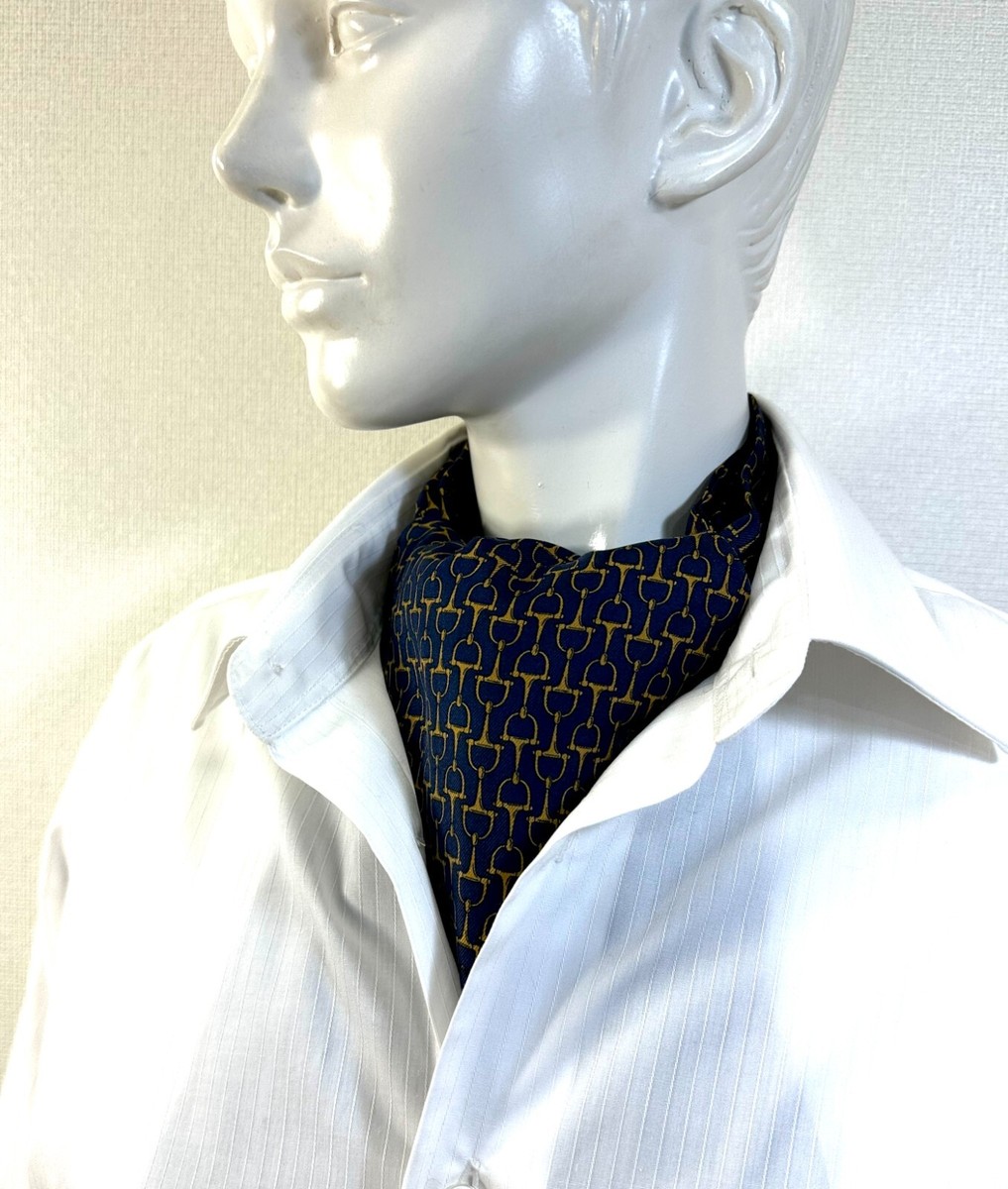 HERMES Ascot tie 100% silk harness pattern France Navy blue