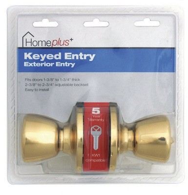 Home Plus  Polished Brass  Entry Lockset  ANSI Grade 3  1-3/4 in.