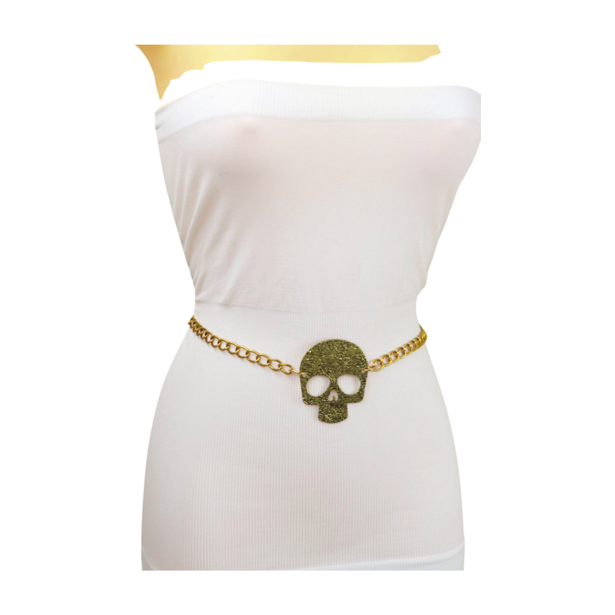 Women Rustic Gold Metal Chain Punk Rock Style Belt Skeleton 